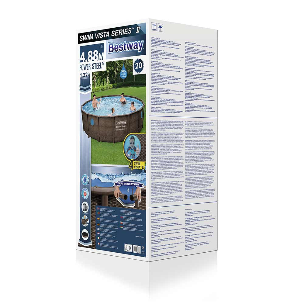 Bestway Power Steel Swim Vista Round Above Ground Pool With Rattan Effect