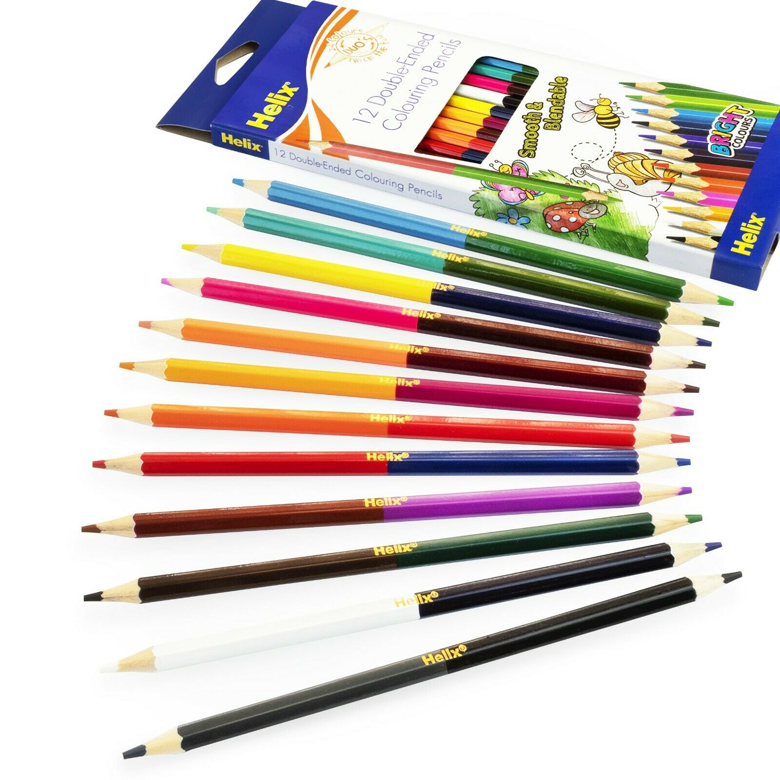 Helix Duo Double Ended Colouring Pencils 24 colours Pack of 12