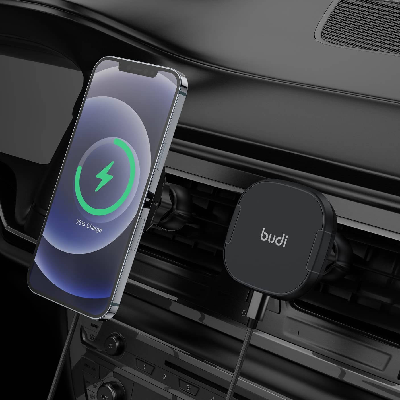 Budi Magnetic Wireless Charger Compatible With MagSafe Charger 15W Black