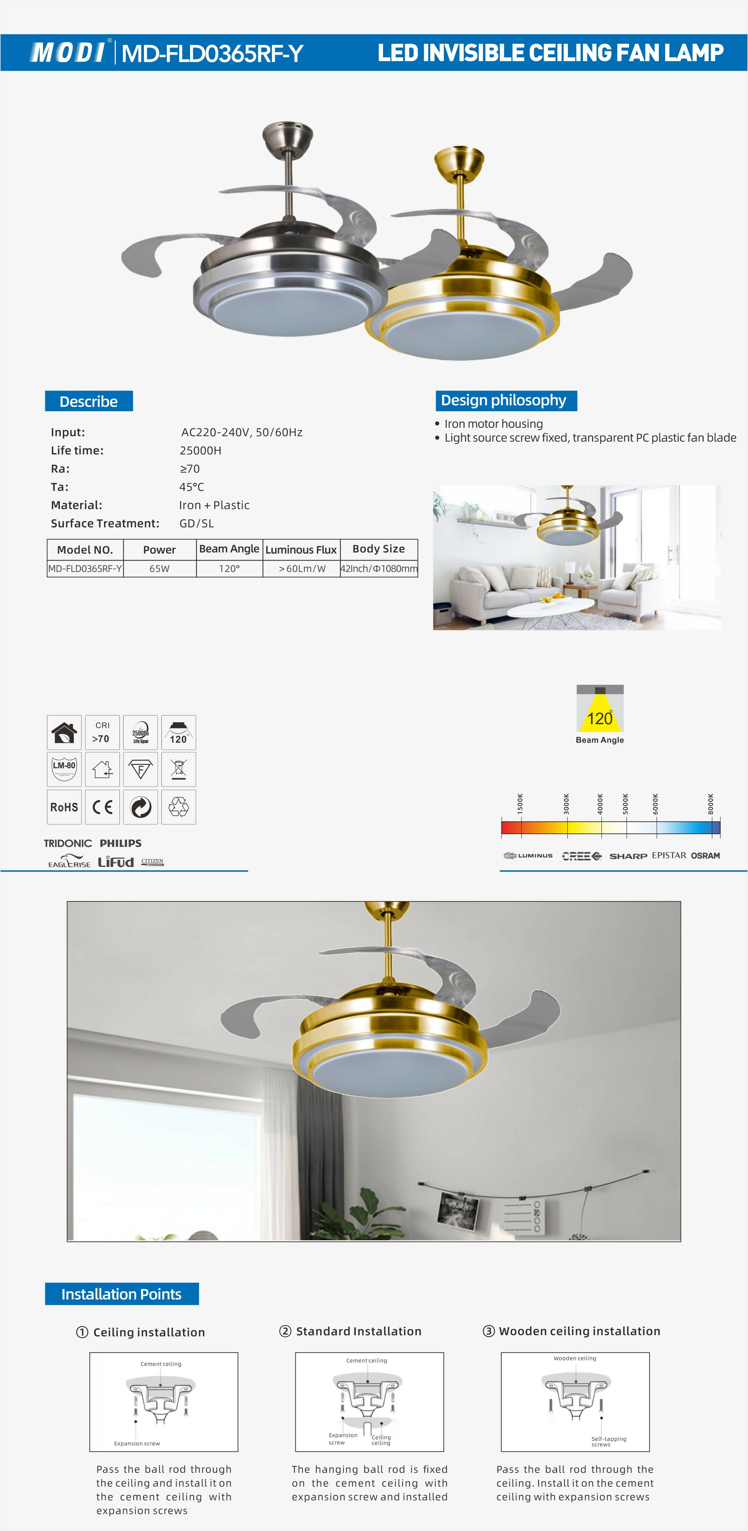 LED Invisible Ceiling Fan Lamp