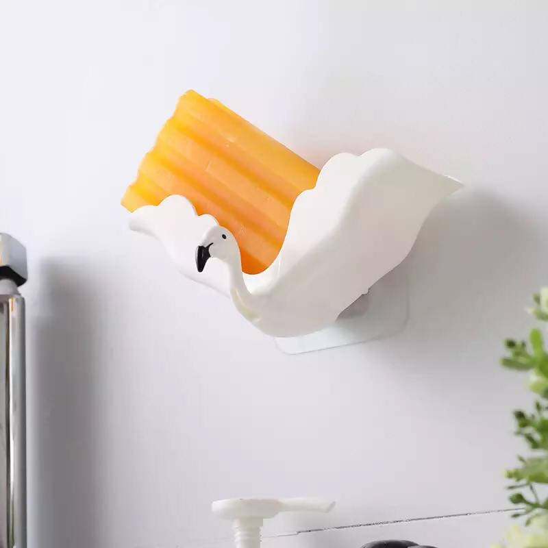 Lovely Flamingo Soap Holder Wall-mounted Bathroom Kitchen Sponge Soap Drain Racks Storage Box Organizers Soap Dish Tray