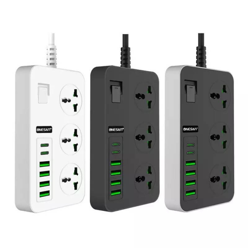 3 Ports 2 PD Type C 4 USB Fast Charger 2.1A 5V 3000W Universal Outlets Power Strip for Residential Commercial 2M