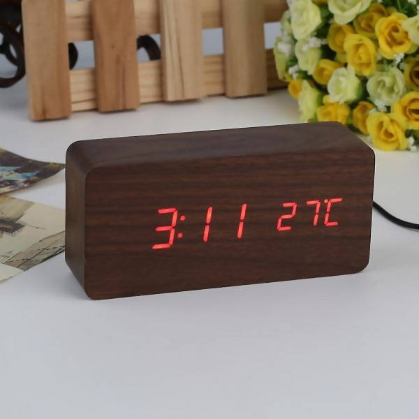 Digital Wooden Display Stylish Alarm Clock With Temperature