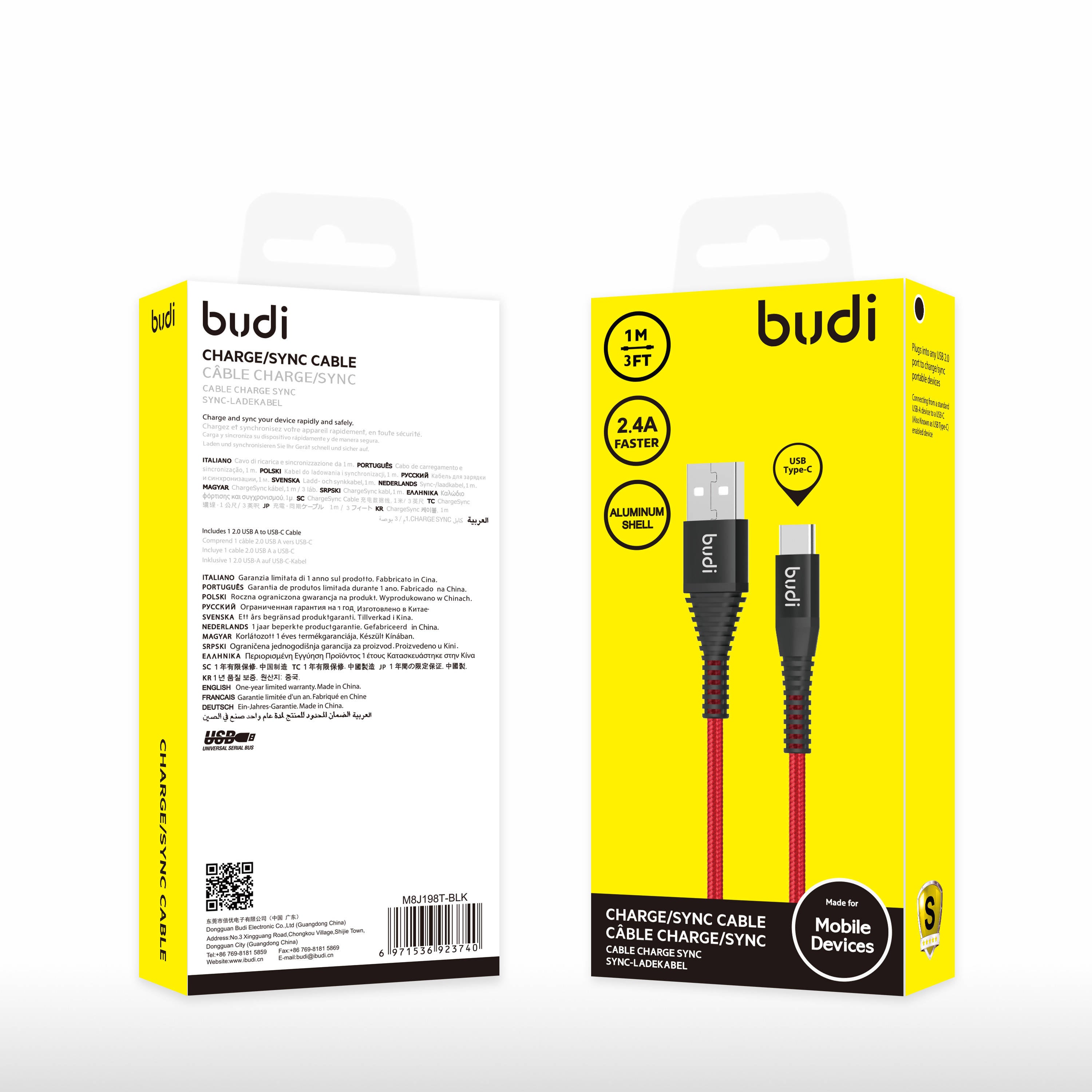 Budi Fast Charging Cable Red & Black