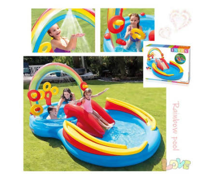 Children Yard Garden Lawn Large Inflatable Spray Water Splash Play Pool With Slide