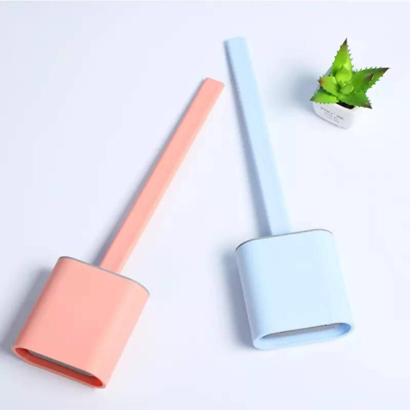 Long Handled Silicone Toilet Brush Flat with Holder Blind Angle Corner Cleaner Bathroom Accessories Set Cleaning Tools