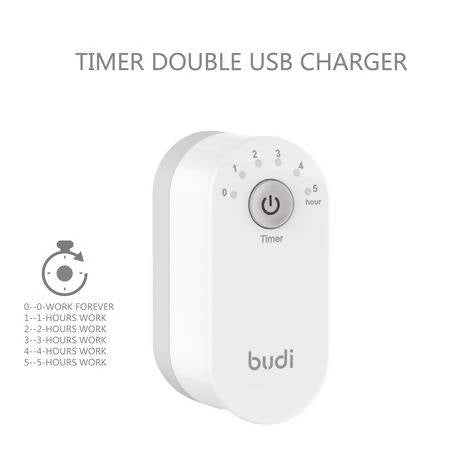 Budi 2 USB Port 12Watt Foldable Fixed Time Home Charger 030U White UK Plug